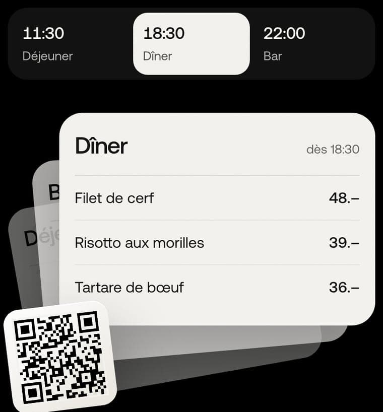 Swizee illustration of restaurant menus and their QR code